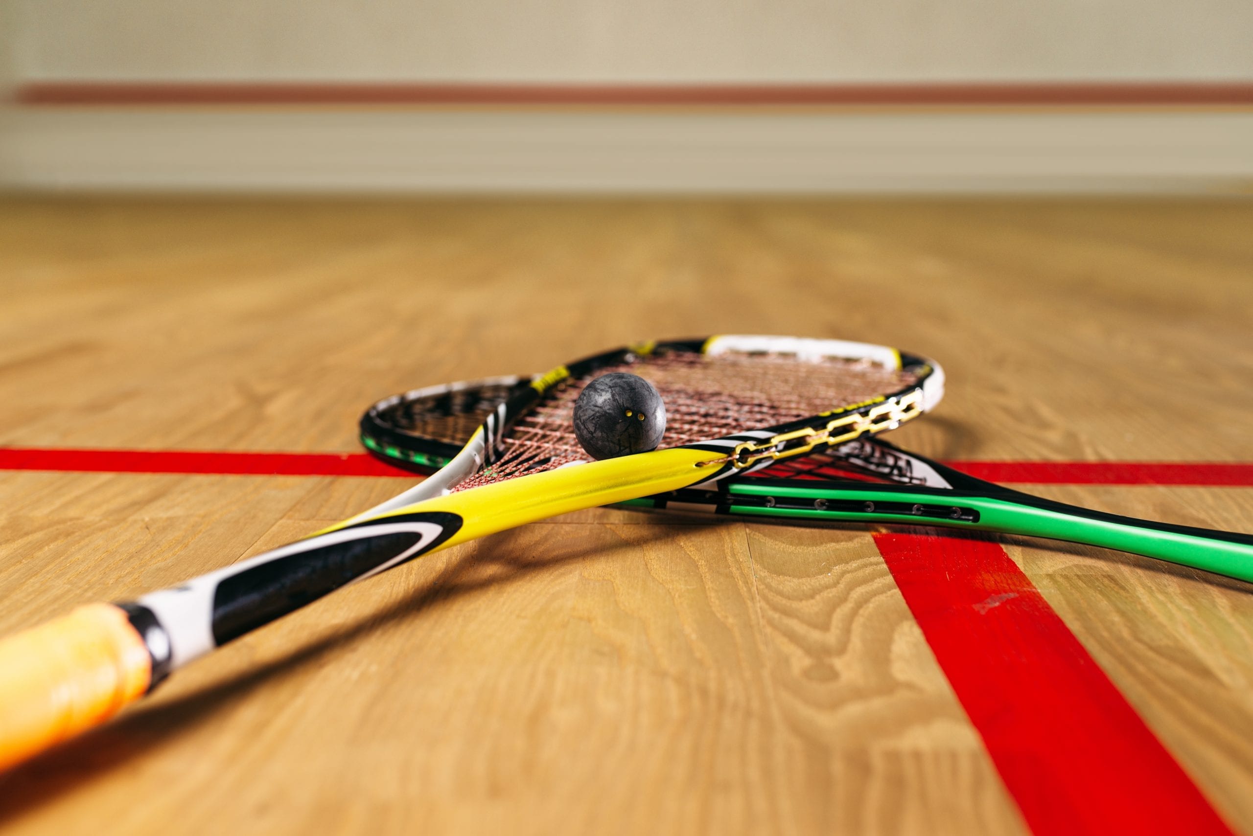 Squash game equipment closeup view